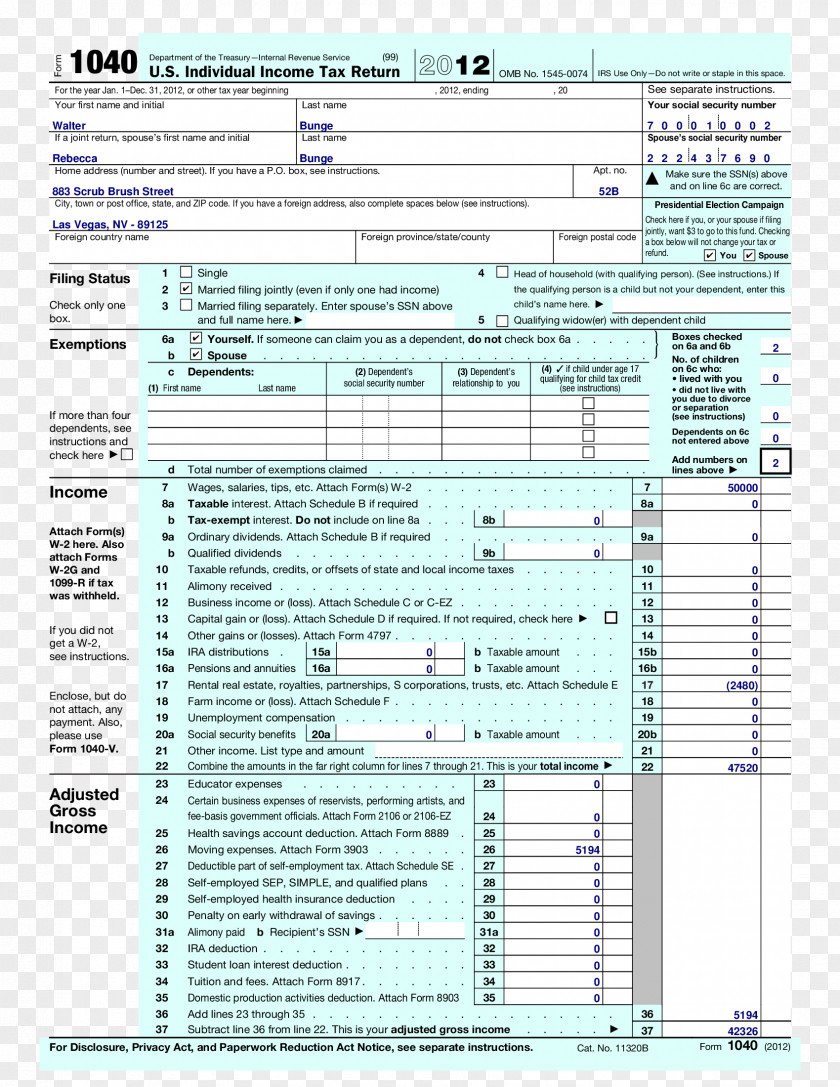 Personal Income Tax Form 1040 IRS Forms Internal Revenue Service Social Security Administration PNG