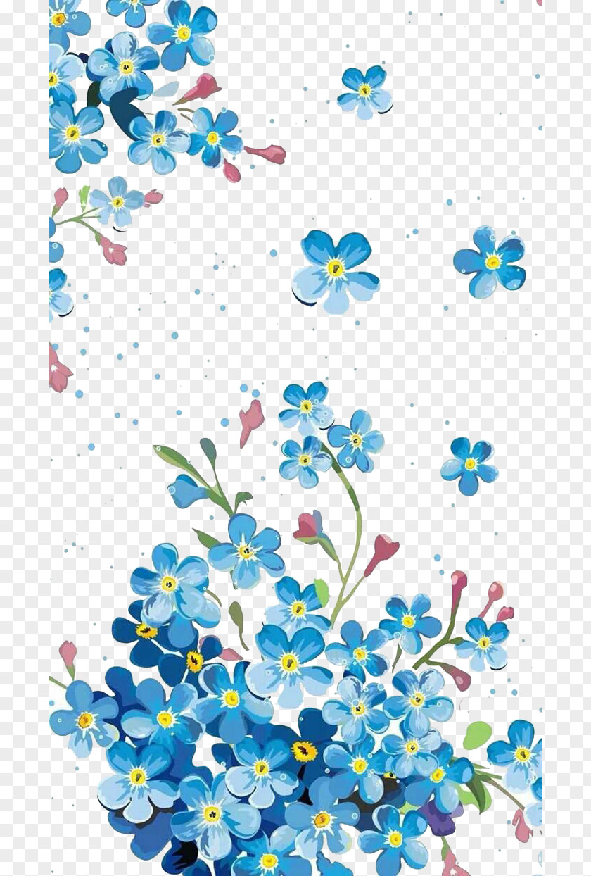 Blue Flower Illustration Background Material PNG flower illustration background material clipart PNG