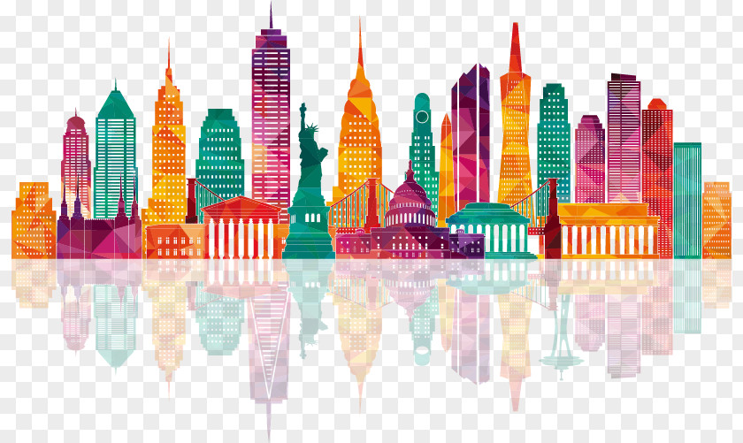Colorful City Building Silhouettes New York England Meridian Great Plains Hotel PNG