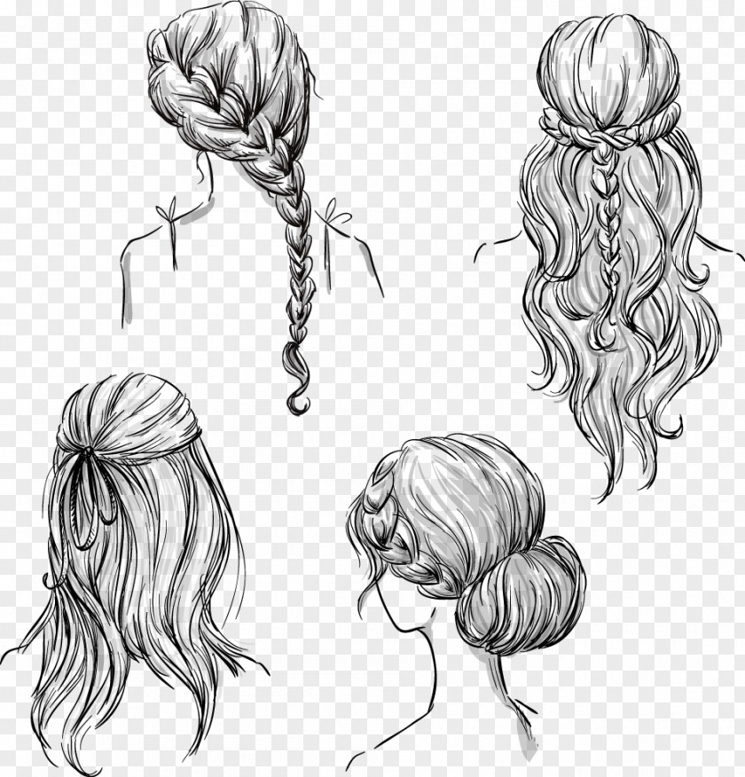 Hand-painted Four Kinds Goddess Hairstyle Drawing Sketch PNG