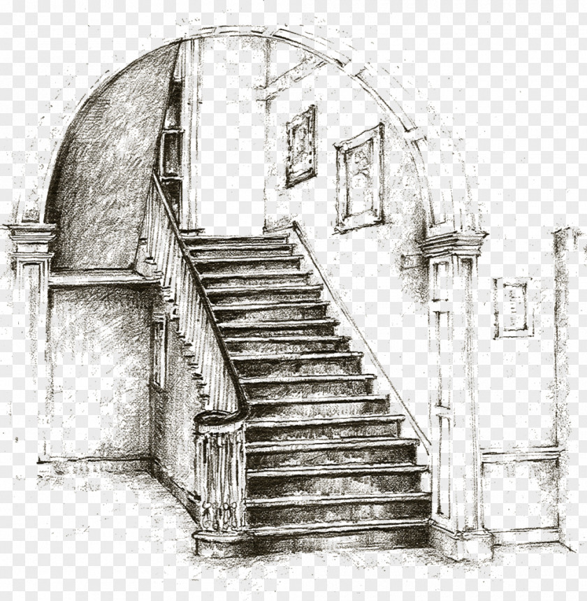 Stairs Drawing Carpentry Building Sketch PNG
