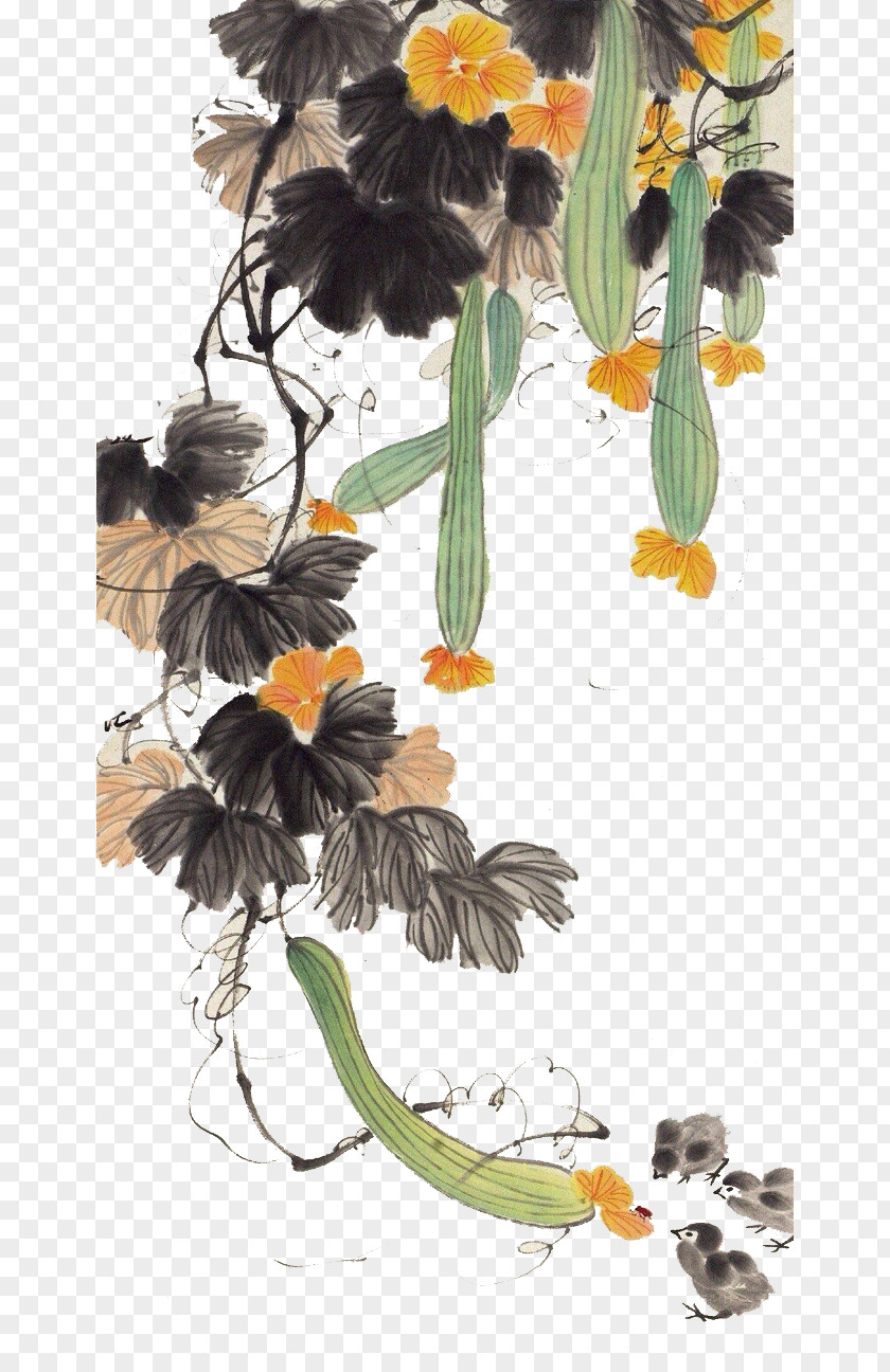 Watercolor Cucumber Ancient Painting Chinese Drawing Art PNG