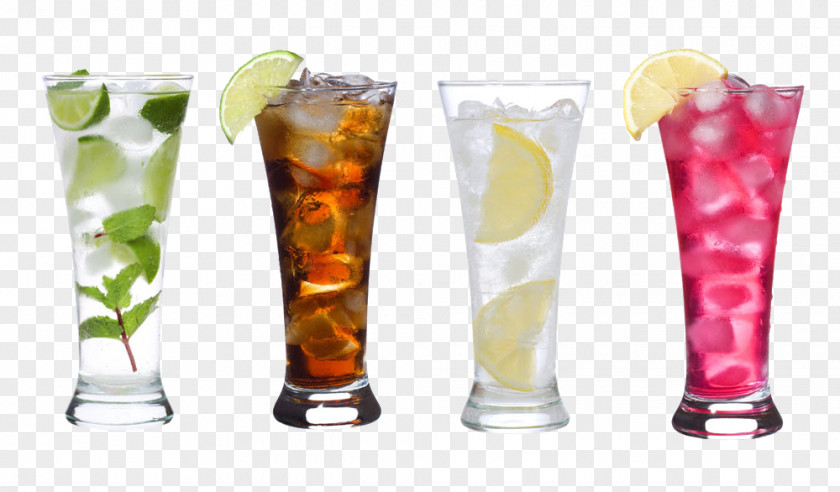 Four Cups Of Cocktail Soft Drink Carbonated Water Cola PNG