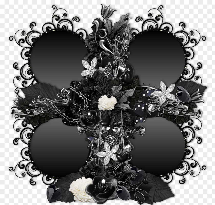 Bling Border Pattern Flower Floral Design Black M PNG