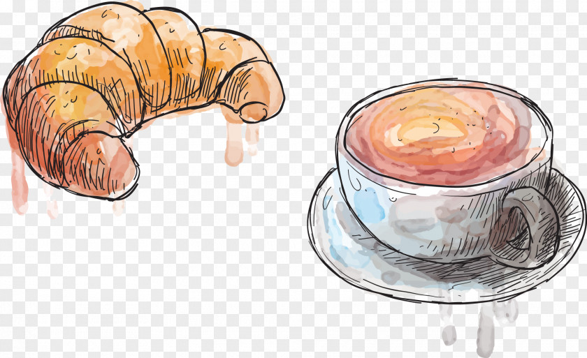 Vector Hand Painted Watercolor Bread France Coffee Cafe Bistro PNG