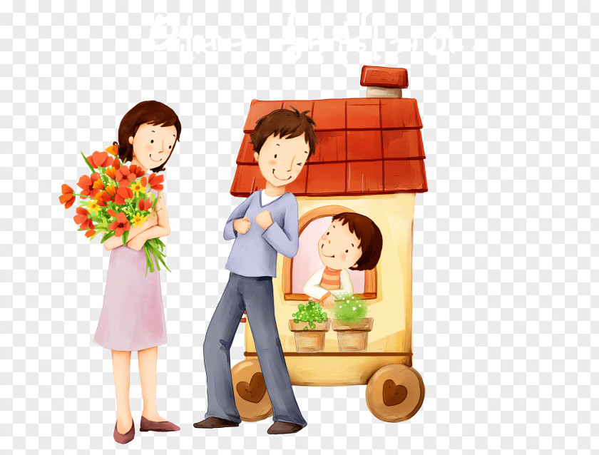 Family Flowers Cartoon Illustration PNG