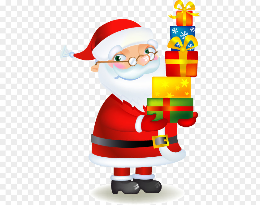 Santa Claus Gift Boxes Christmas Stockings Illustration PNG