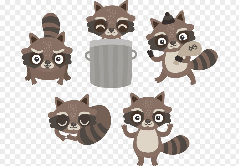Cute Little Vector Raccoon Cartoon Clip Art PNG