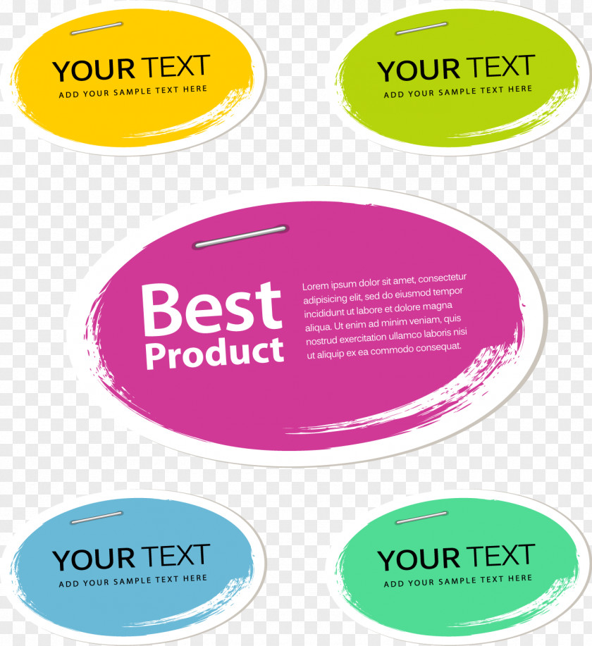 Cartoon Hand Colored Painting Oval Tag Vector Paper Illustration PNG