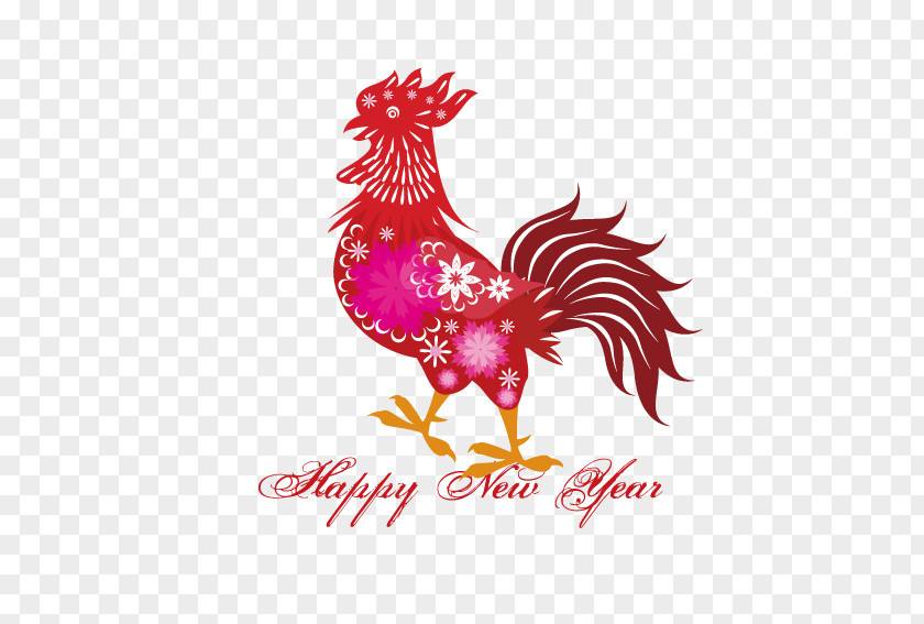 Big Red Flower Chicken Chinese New Year Years Day Rooster PNG