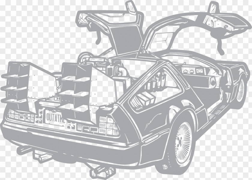 Futuristic Poster Car DeLorean DMC-12 Drawing Back To The Future Time Machine PNG