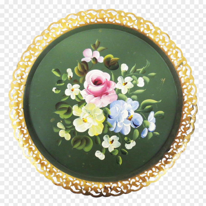 Hand-painted Floral Material Flower Design Platter Plate Porcelain PNG