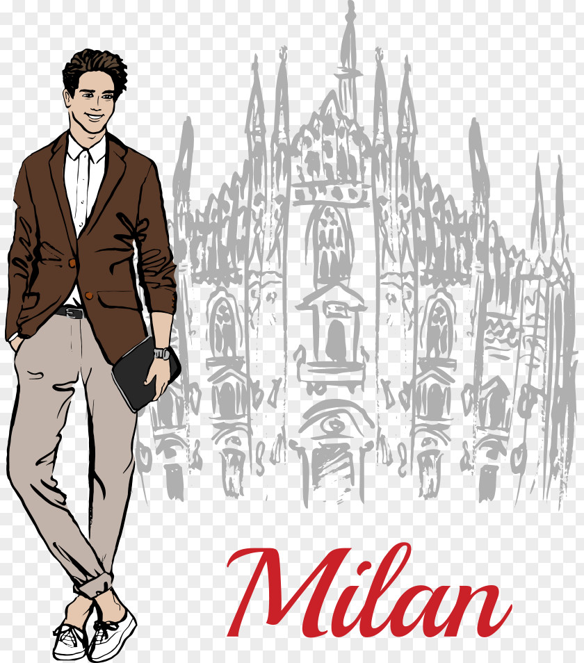 Milan Cathedral And Vector Cartoon Man Galleria Vittorio Emanuele II Piazza Del Duomo, Della Scala Rome PNG