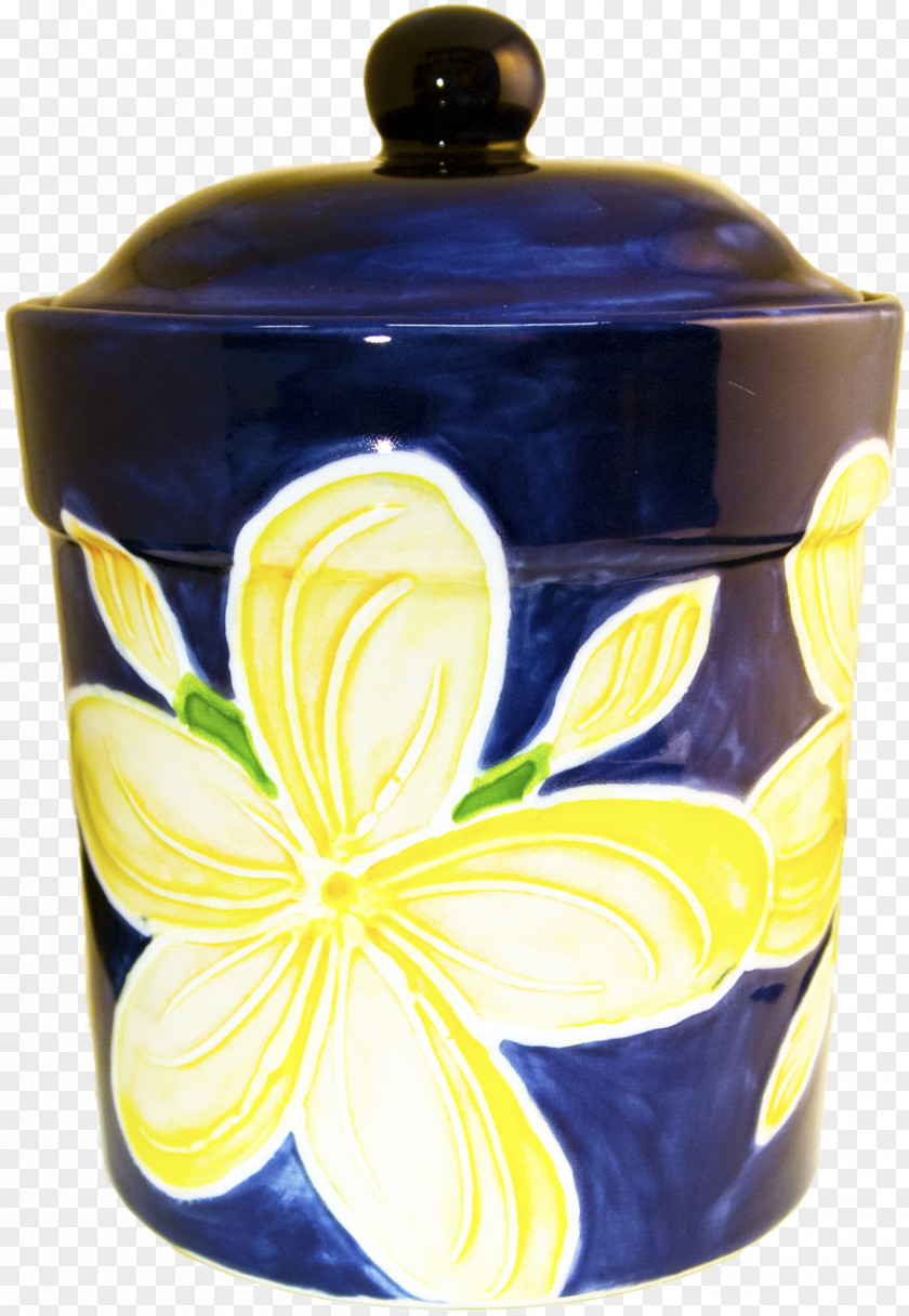 Plumeria Yellow Ceramic Urn Lid PNG