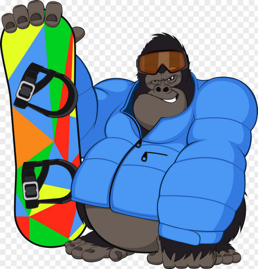 Gorilla Holding A Skateboard Image Orangutan Snowboarding Monkey PNG