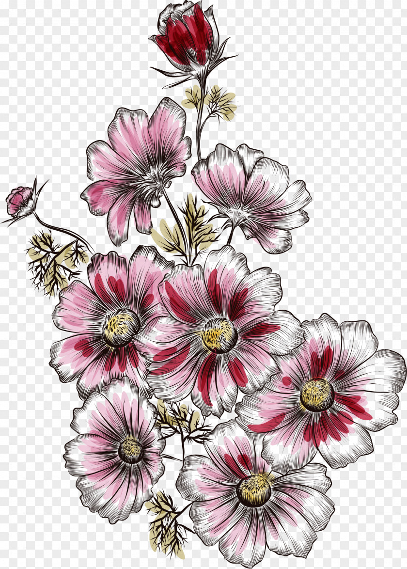 Pink Line Flowers Flower Drawing Illustration PNG