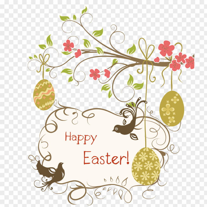 Easter Decorative Vines Vector Elements Postcard Egg Christmas Card PNG