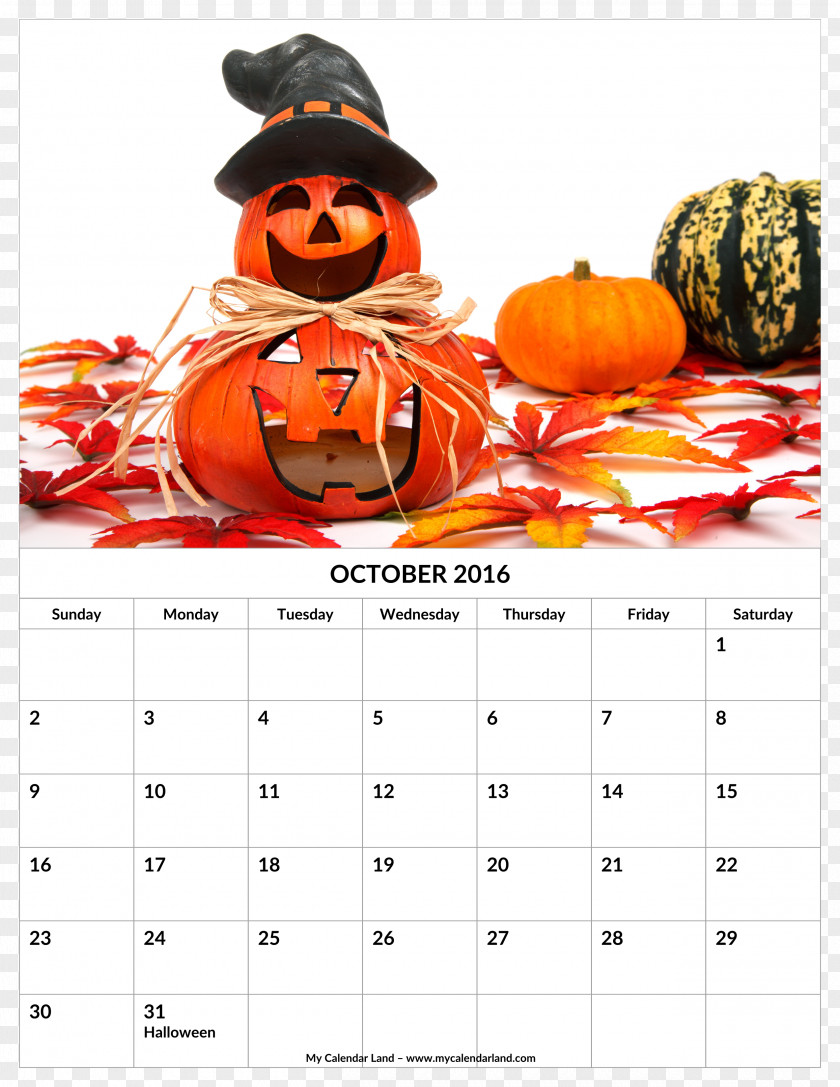 Halloween Theme Jack-o'-lantern Calendar Pumpkin Holiday PNG