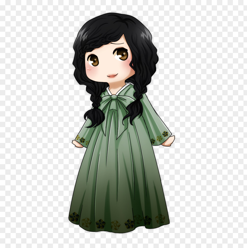 Hanbok Black Hair Brown Cartoon Figurine PNG