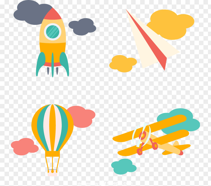 Rocket Flight Element Vector Airplane Balloon Cartoon Clip Art PNG