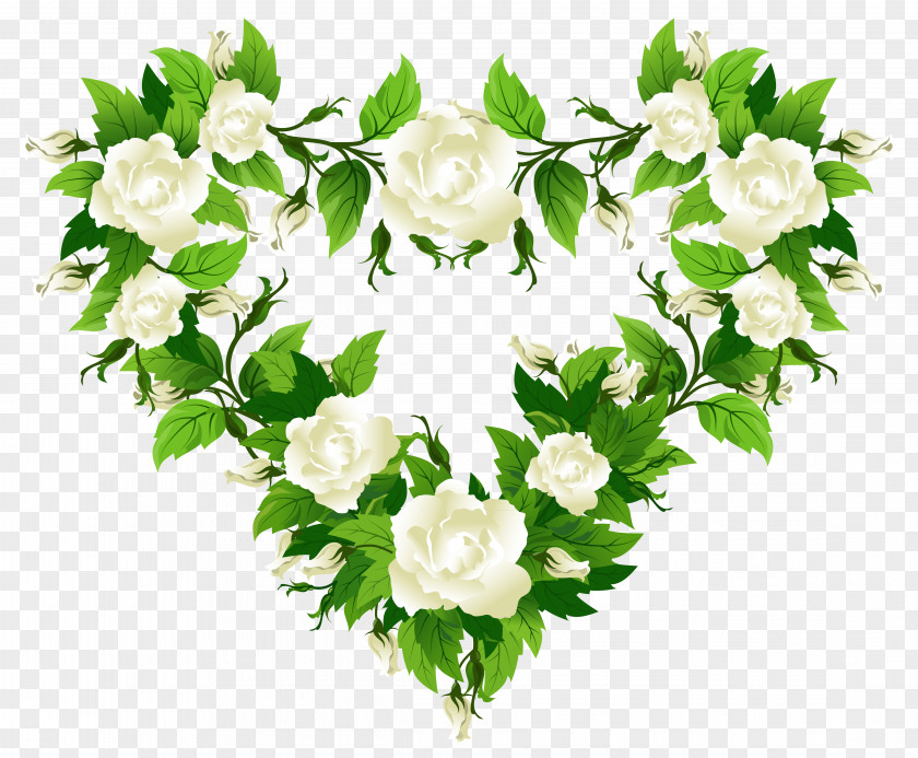 White Roses Heart Decor Clipart Picture Rose Clip Art PNG