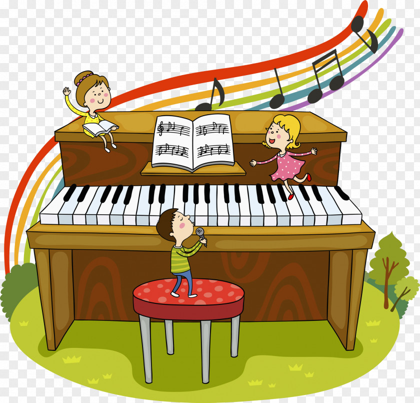 Wooden Piano Player Cartoon Musical Keyboard PNG