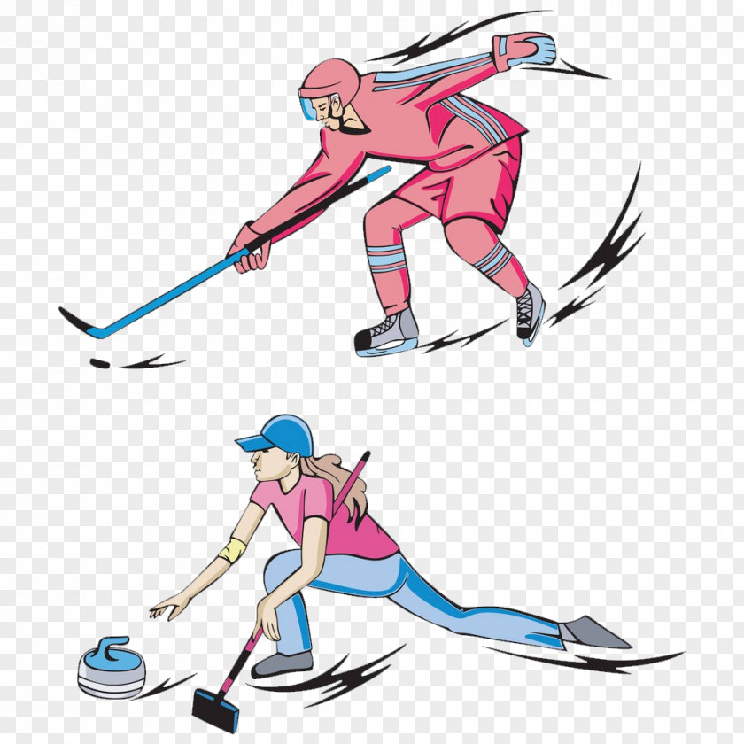 Cartoon Character Hockey Ice Winter Olympic Games Curling Skating PNG