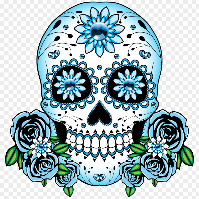 Skull Calavera Blue Day Of The Dead T-shirt PNG