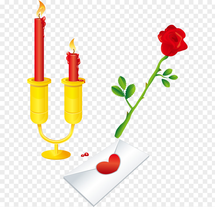 Valentine Candle Roses Envelope Beach Rose PNG