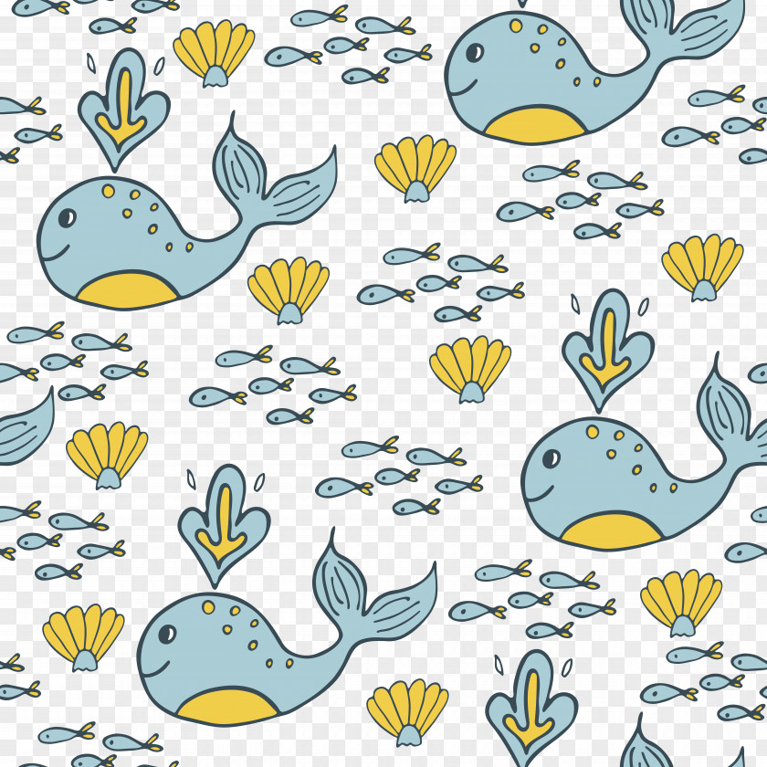 Cartoon Whale Seamless Background Vector PNG