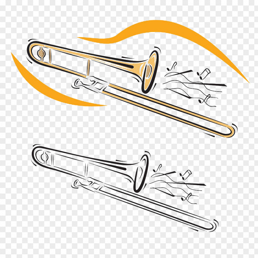 Hand-painted Trumpet Musical Instrument Brass Illustration PNG