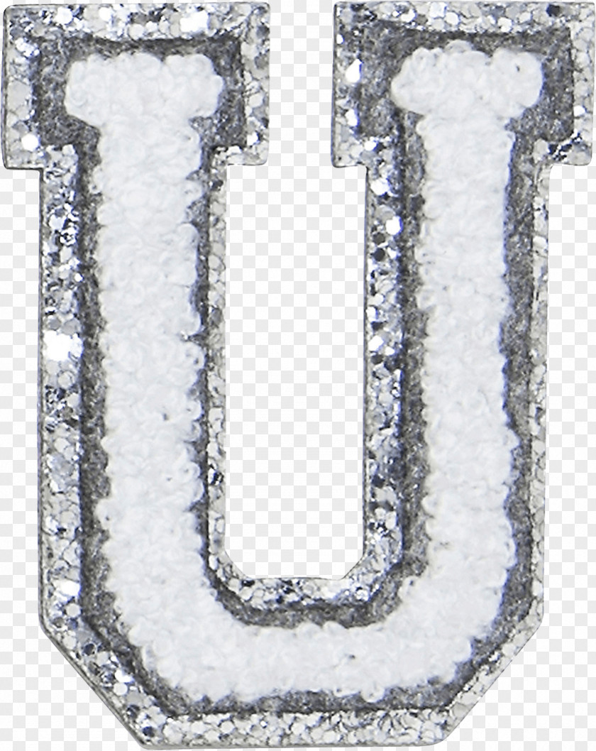 Silver Glitter Chandeliers Varsity Letter Chenille Fabric Team Embroidered Patch Angle PNG