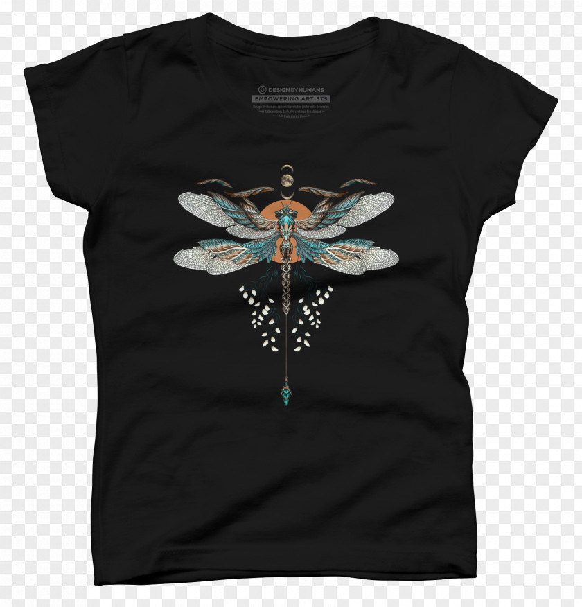 Dragonfly T-shirt Sleeve Brand Turquoise Black M PNG