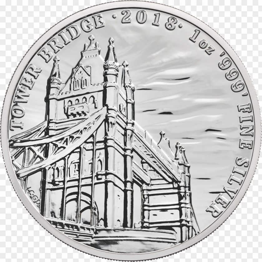 Big Ben Tower Bridge Royal Mint Bullion Coin Silver PNG