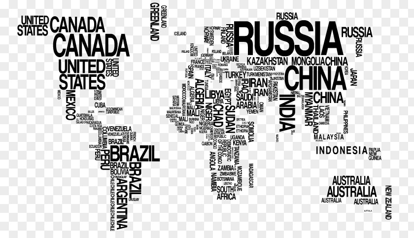 Typography Design World Map Wall Decal PNG