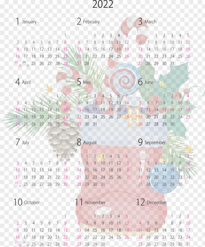 2022 Yearly Calendar Printable PNG