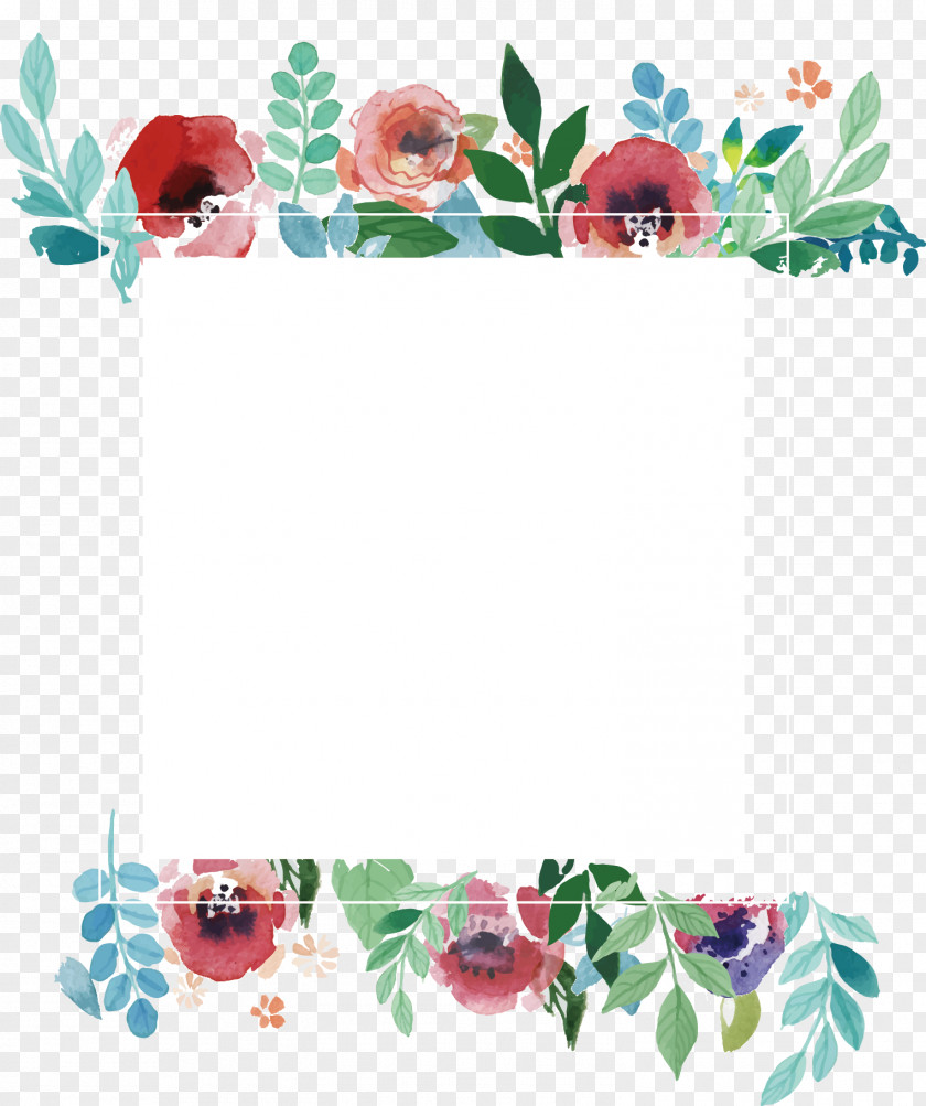 Watercolor Flower Frame Wedding Invitation Picture PNG