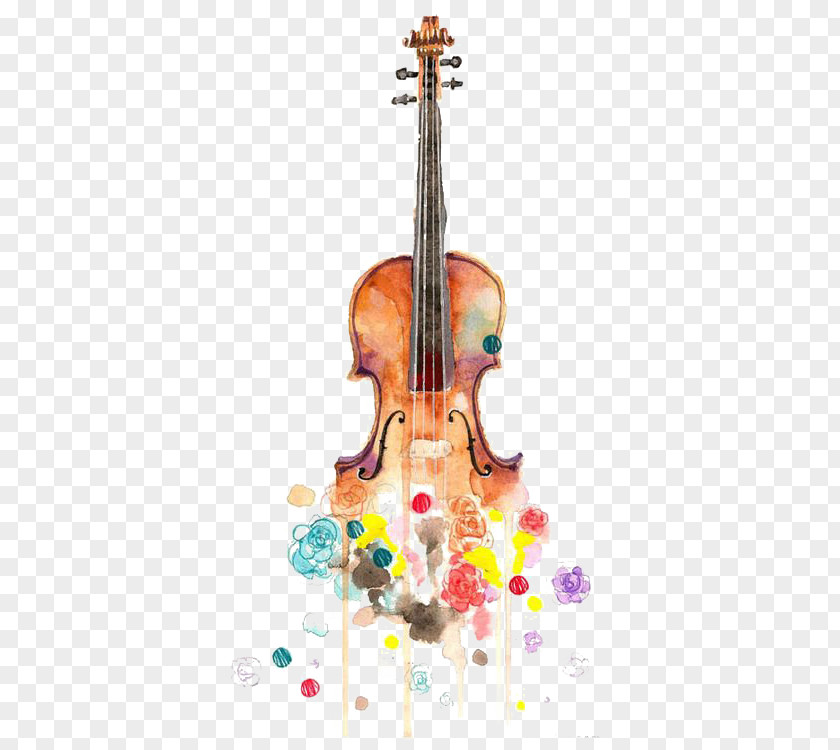 Hand-painted Violin Watercolor Painting Drawing Musical Instrument PNG