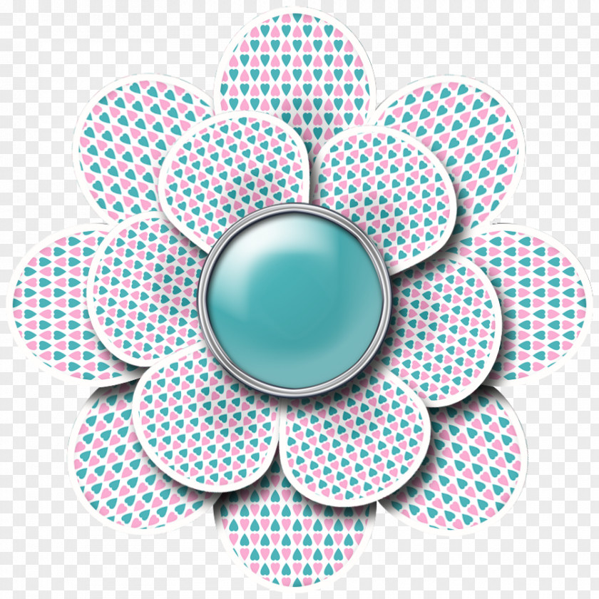 Teal Paper Pressed Flower Craft Scrapbooking Button PNG