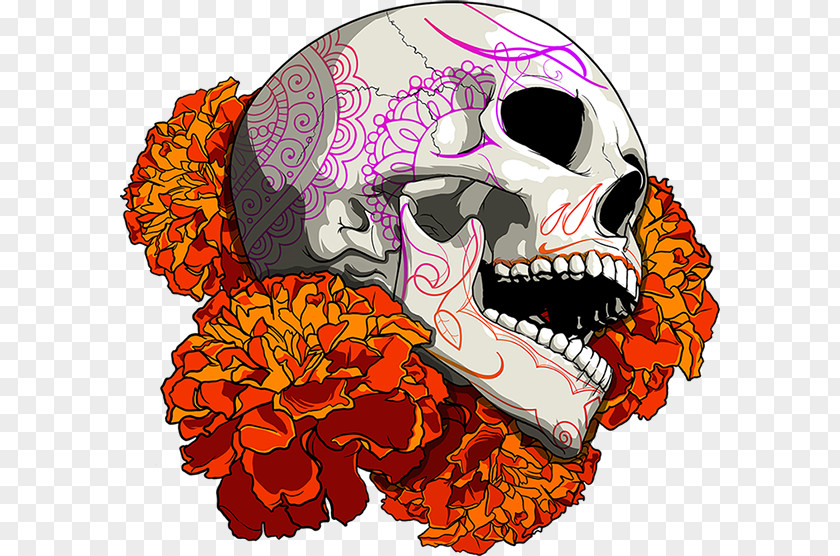 Color Skull Calavera Mexican Marigold Day Of The Dead PNG