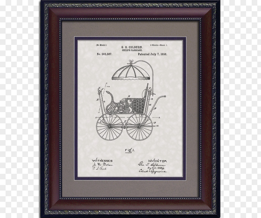Handsome Carriage Picture Frames Paper Patent Drawing Image PNG