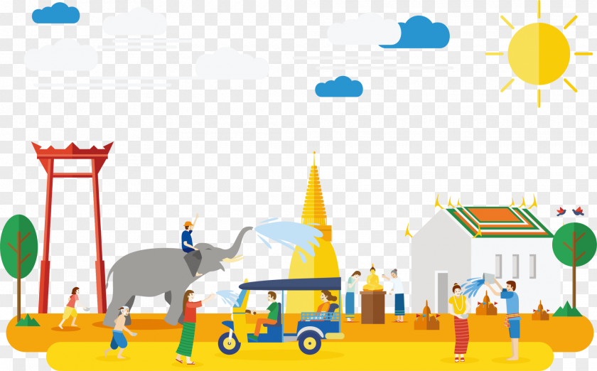 Yellow Thailand Travel Tourism In Songkran Illustration PNG