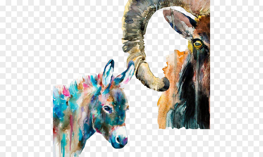 Donkey Goat Material Picture Art Watercolor Painting Oil PNG