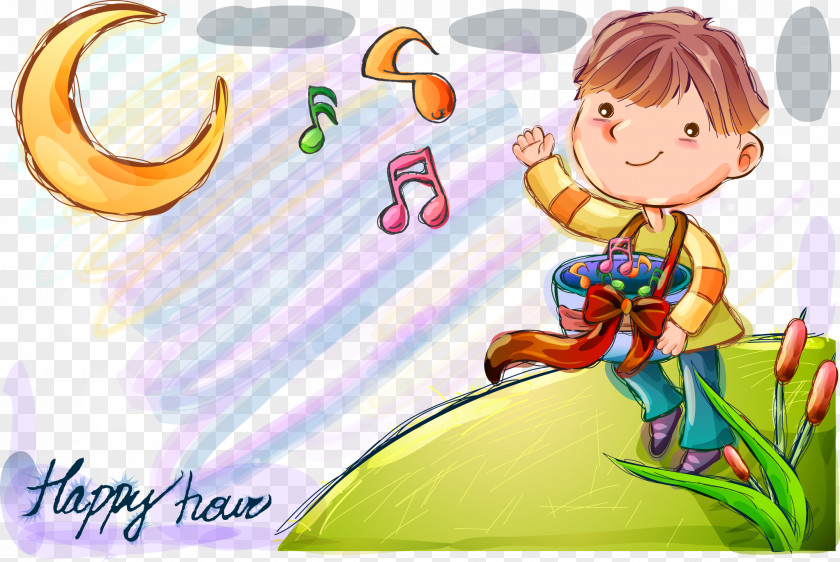 Singing Boy Cartoon Illustration PNG