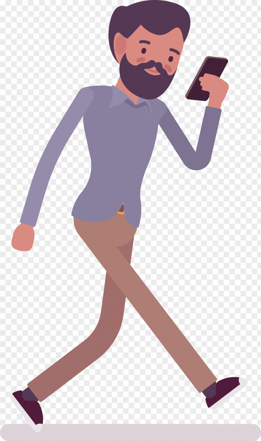Man Looking At Cell Phone Cartoon Walking Illustration PNG
