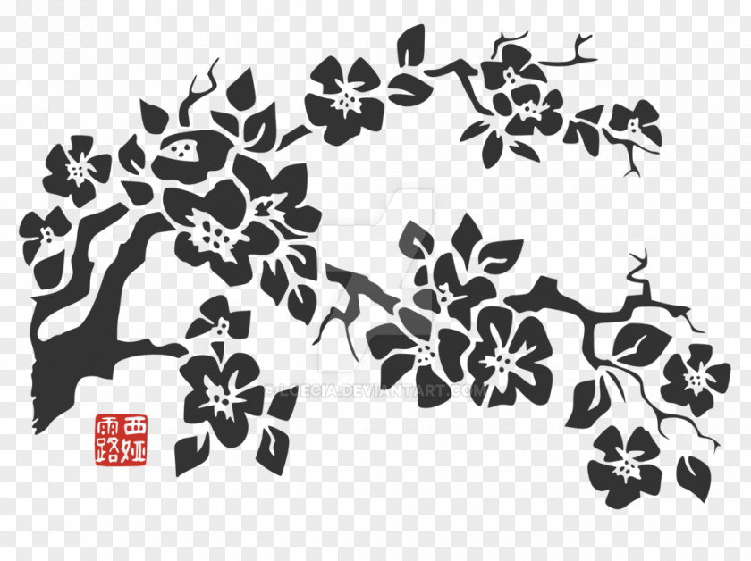 Cherry Blossom Stencil Art Illustration Image Papercutting PNG