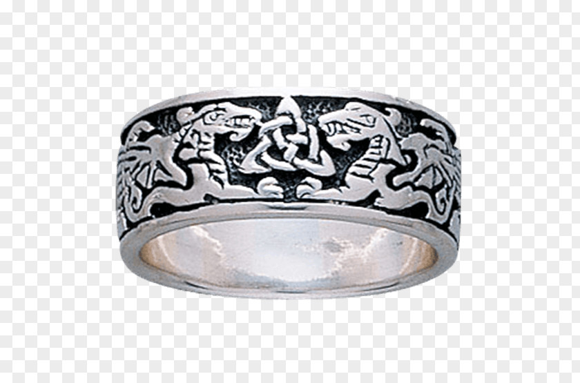 Silver Ring Dragon Necklace Norse Engraving PNG