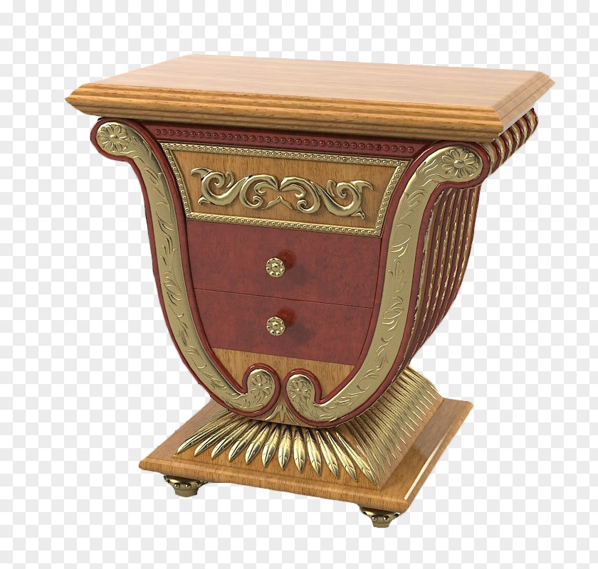 Brown Gold Pattern European Bedside Cabinet Nightstand TurboSquid Furniture PNG