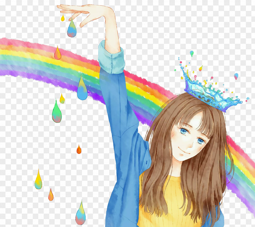 Rainbow Girls Cartoon Illustration PNG