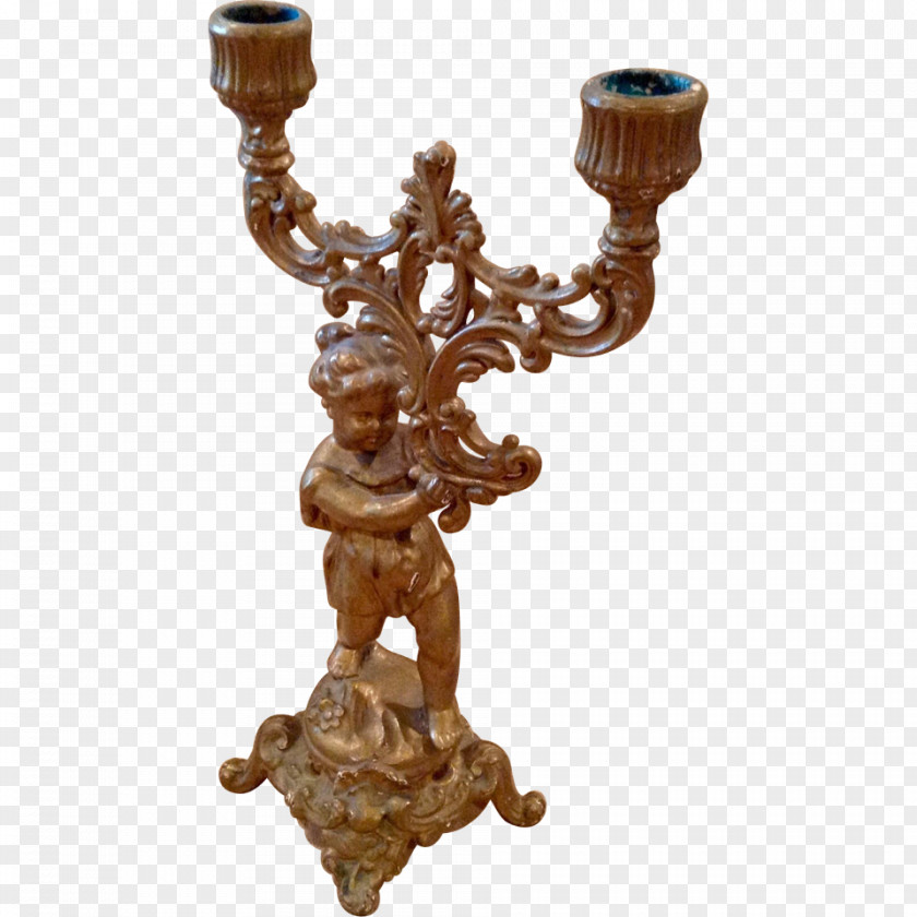 Baroque Candlestick Light Brass Metal PNG